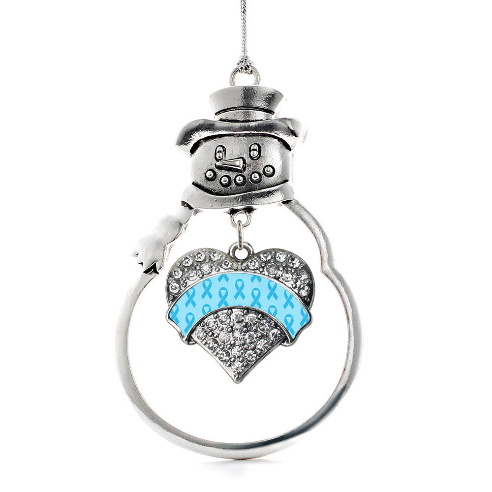 Silver Light Blue Ribbon Support Pave Heart Charm Snowman Ornament
