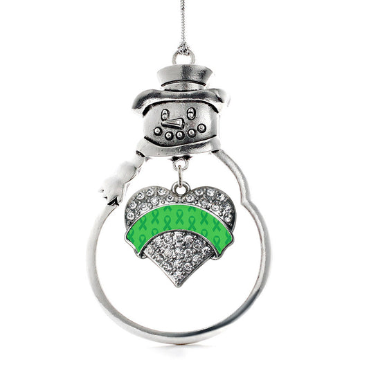 Silver Green Ribbon Support Pave Heart Charm Snowman Ornament