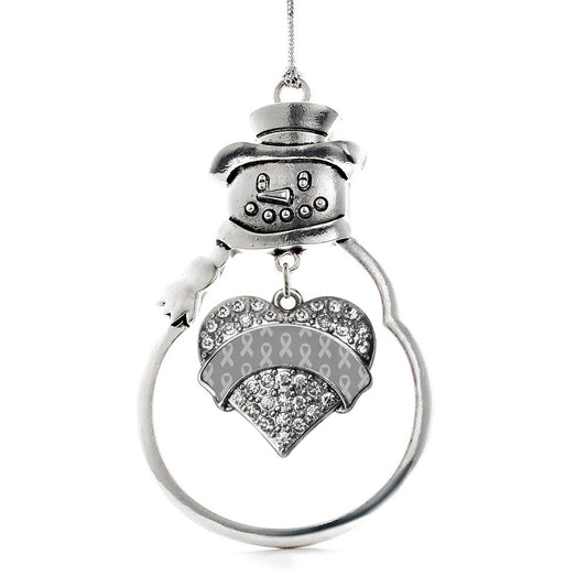 Silver Gray Ribbon Support Pave Heart Charm Snowman Ornament