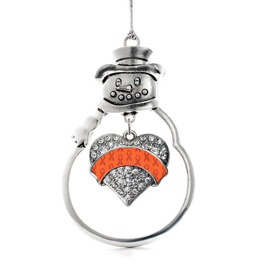 Silver Orange Ribbon Support Pave Heart Charm Snowman Ornament
