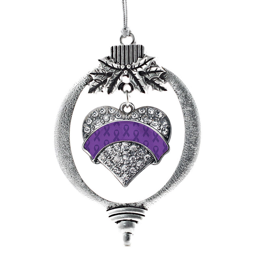 Silver Purple Ribbon Support Pave Heart Charm Holiday Ornament