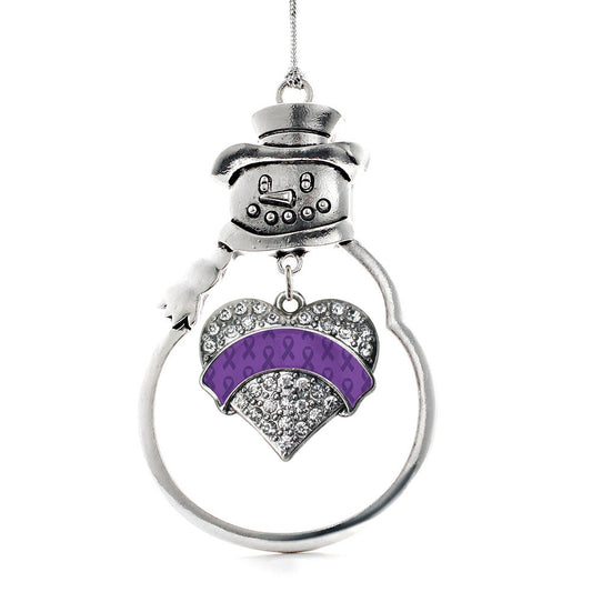 Silver Purple Ribbon Support Pave Heart Charm Snowman Ornament