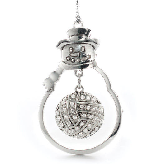 Silver Volleyball Charm Snowman Ornament