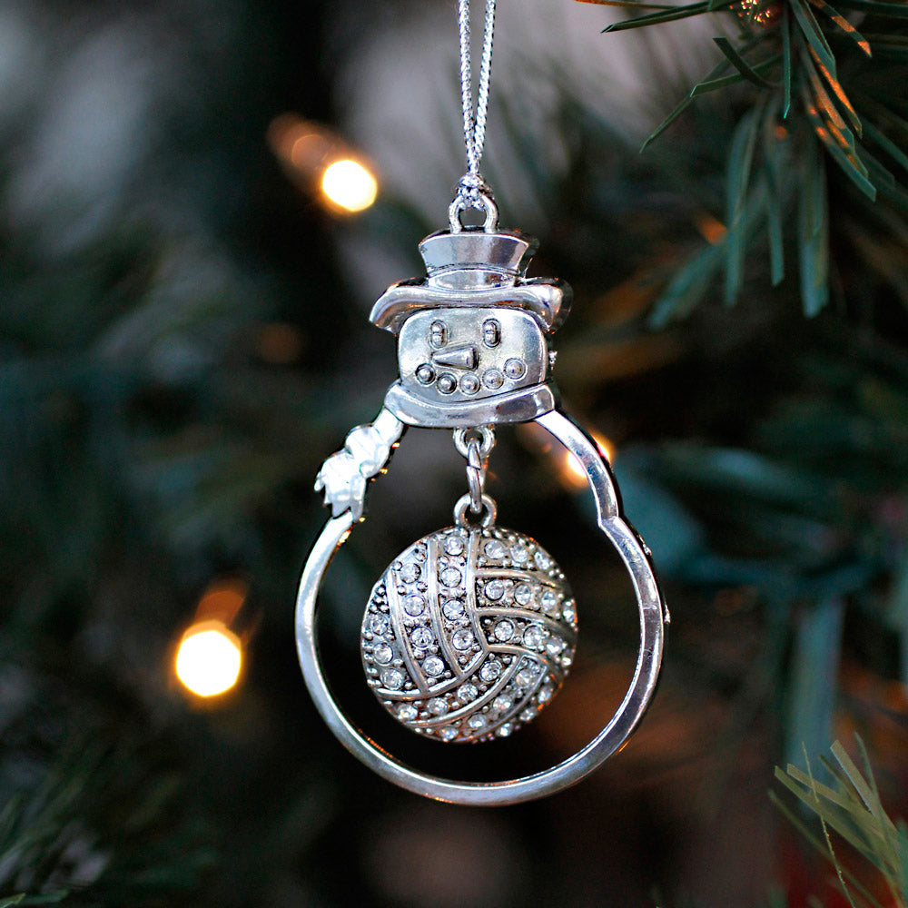 Silver Volleyball Charm Snowman Ornament
