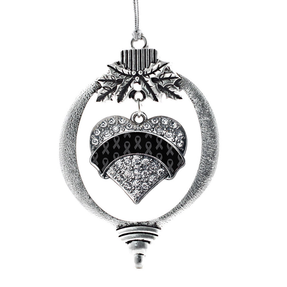Silver Black Ribbon Support Pave Heart Charm Holiday Ornament