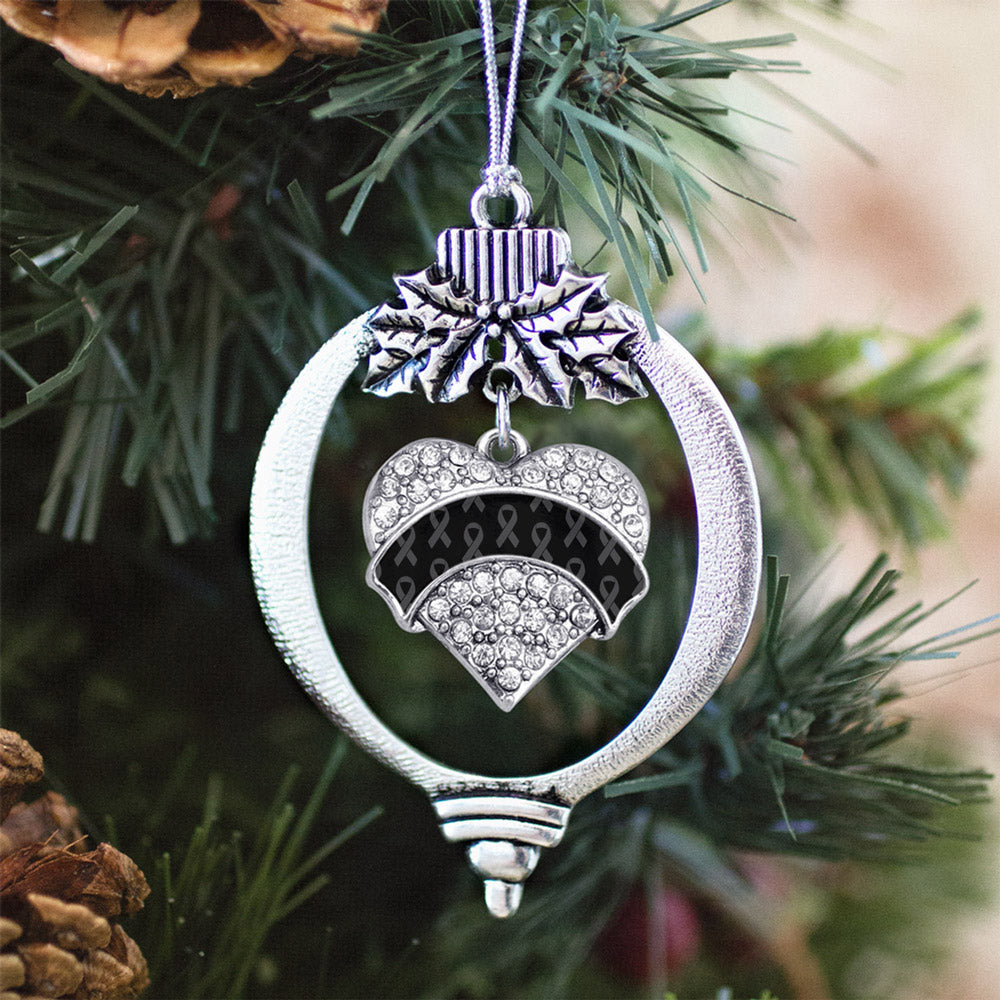 Silver Black Ribbon Support Pave Heart Charm Holiday Ornament