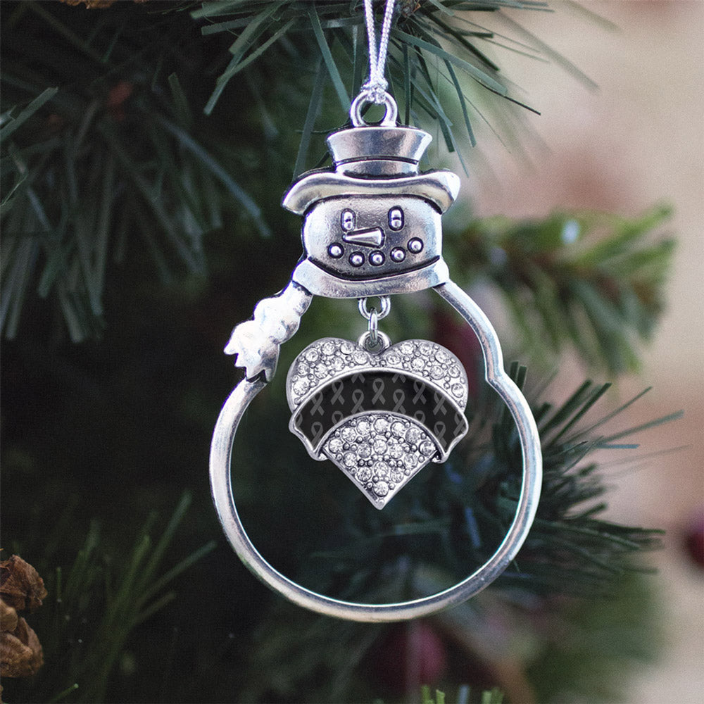 Silver Black Ribbon Support Pave Heart Charm Snowman Ornament