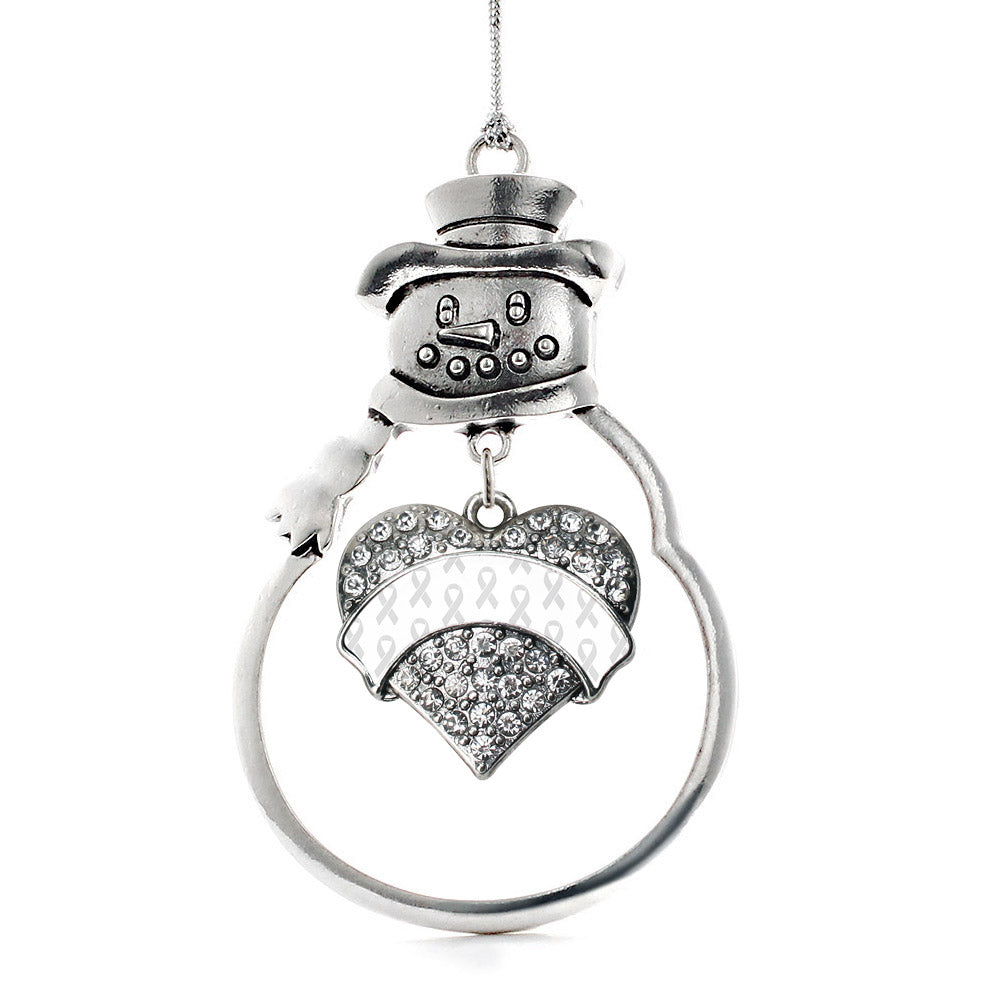 Silver White Ribbon Support Pave Heart Charm Snowman Ornament