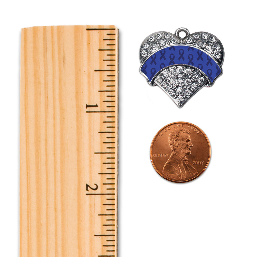 Silver Blue Ribbon Support Pave Heart Charm Holiday Ornament