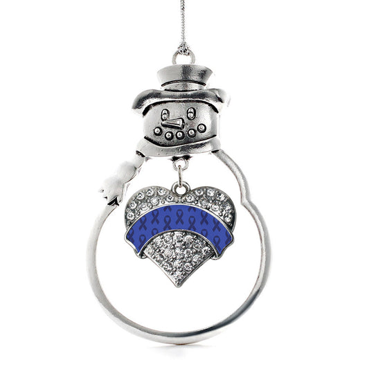 Silver Blue Ribbon Support Pave Heart Charm Snowman Ornament