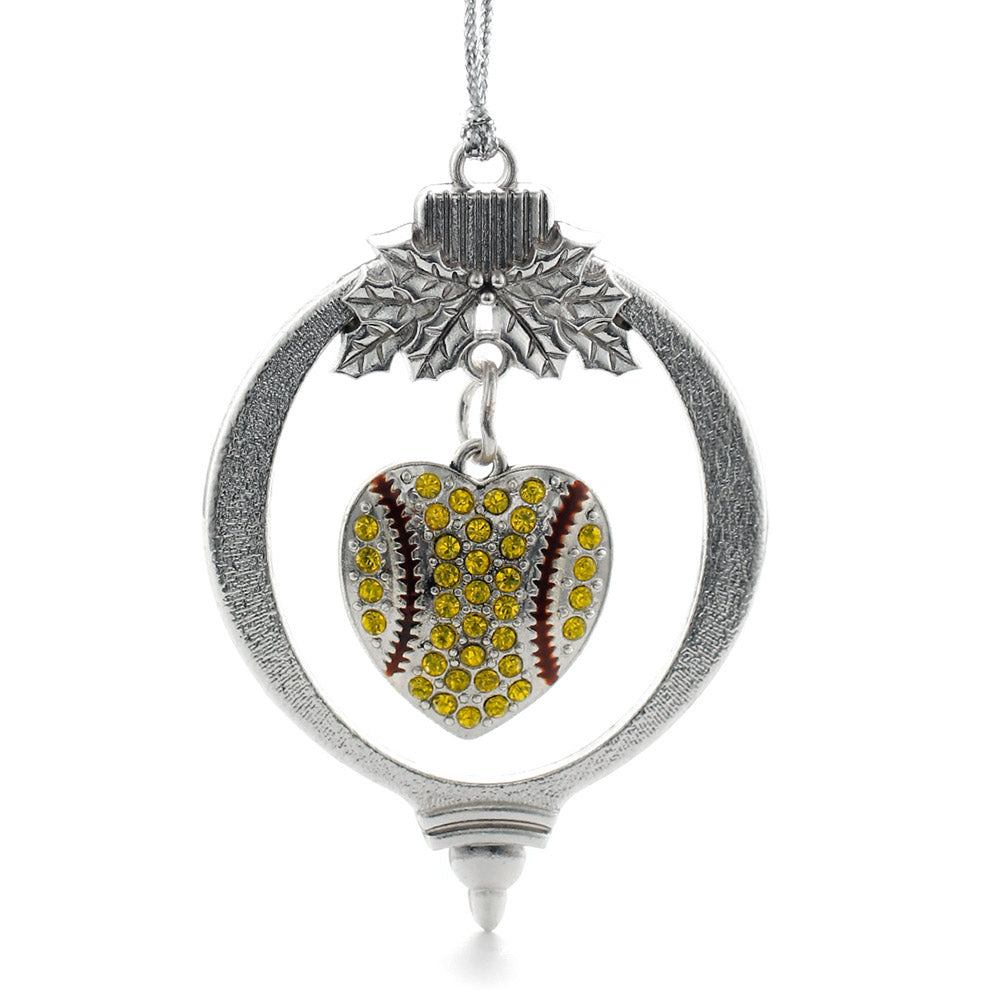 Silver Tennis or Softball Heart Charm Holiday Ornament
