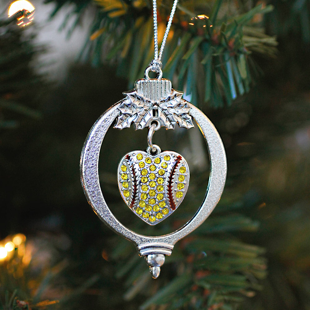Silver Tennis or Softball Heart Charm Holiday Ornament
