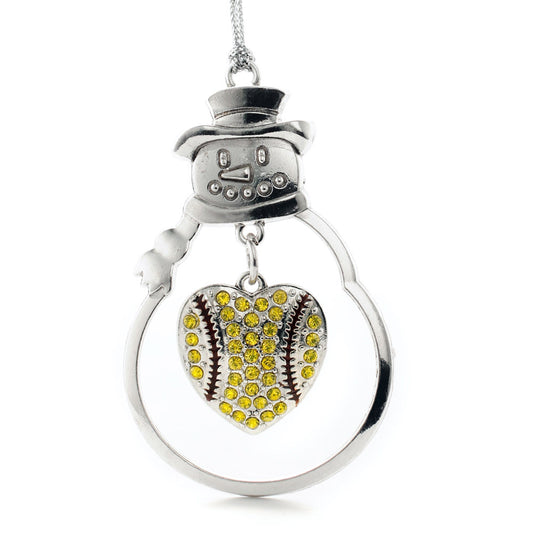 Silver Tennis or Softball Heart Charm Snowman Ornament