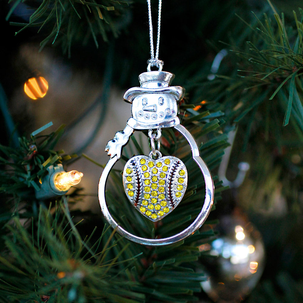 Silver Tennis or Softball Heart Charm Snowman Ornament