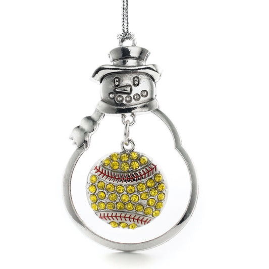Silver Softball Charm Snowman Ornament