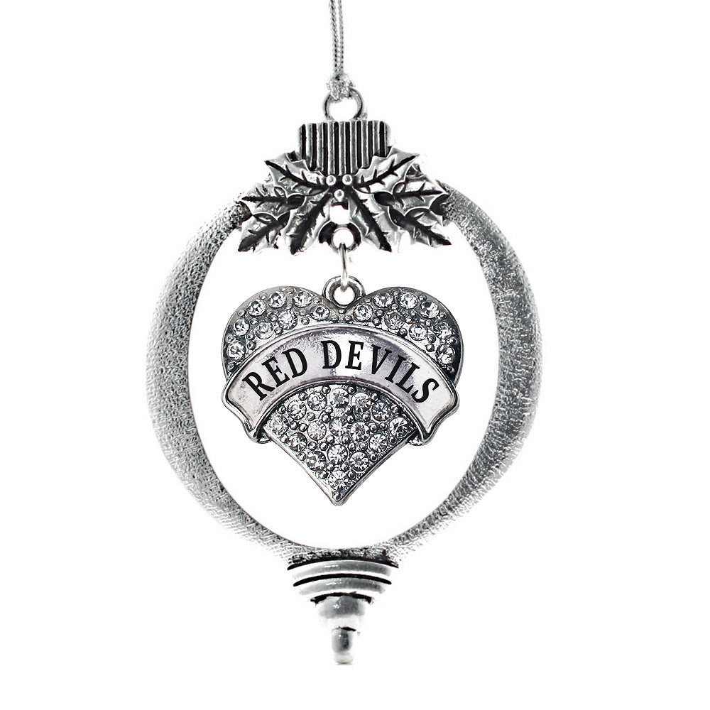 Silver Red Devils Pave Heart Charm Holiday Ornament