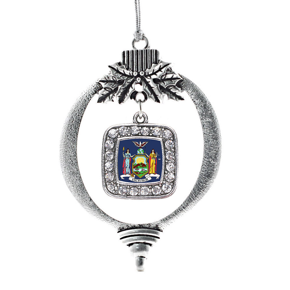 Silver New York Flag Square Charm Holiday Ornament