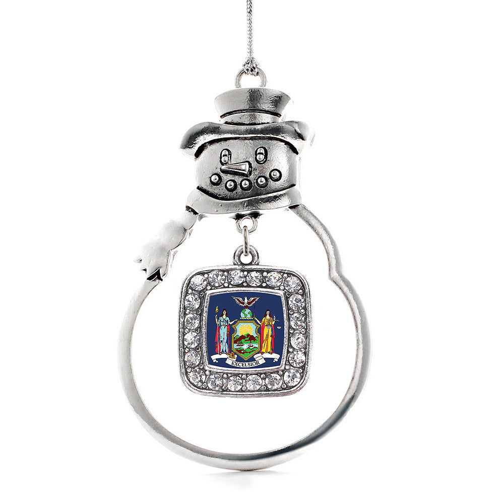 Silver New York Flag Square Charm Snowman Ornament