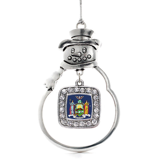 Silver New York Flag Square Charm Snowman Ornament