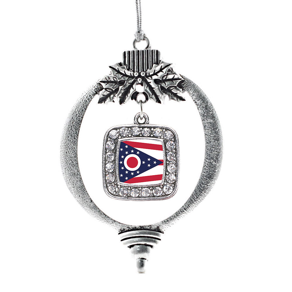 Silver Ohio Flag Square Charm Holiday Ornament