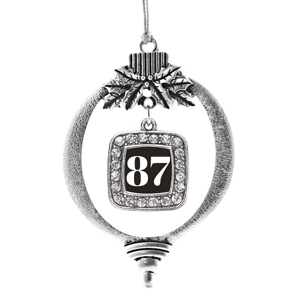 Silver Sport Number 87 Square Charm Holiday Ornament