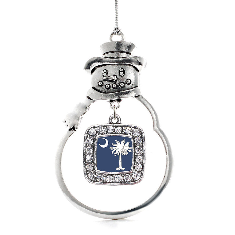 Silver South Carolina Flag Square Charm Snowman Ornament
