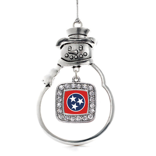 Silver Tennessee Flag Square Charm Snowman Ornament