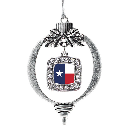 Silver Texas Flag Square Charm Holiday Ornament