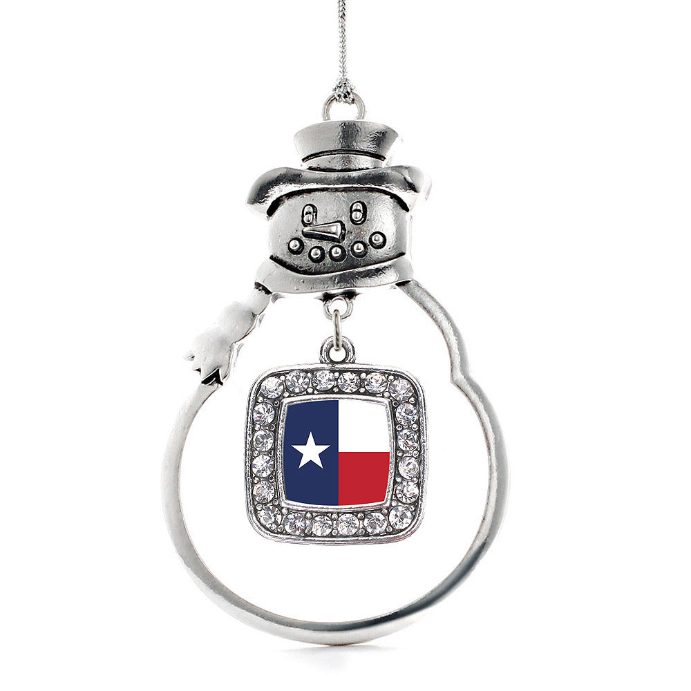 Silver Texas Flag Square Charm Snowman Ornament