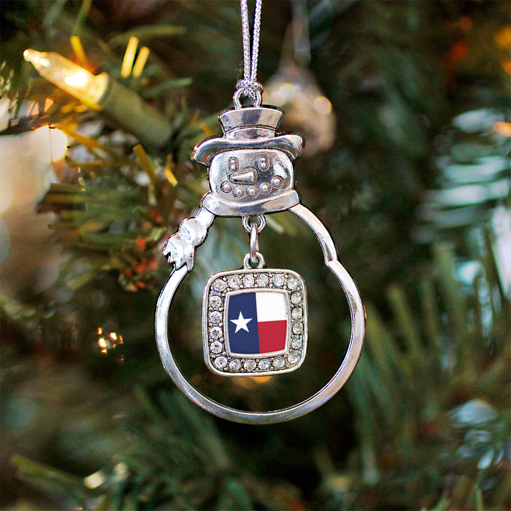 Silver Texas Flag Square Charm Snowman Ornament