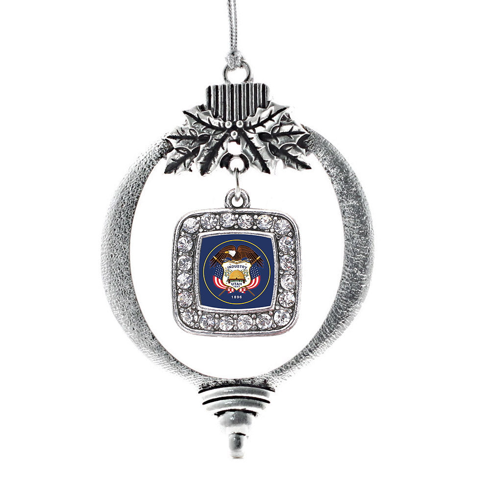 Silver Utah Flag Square Charm Holiday Ornament