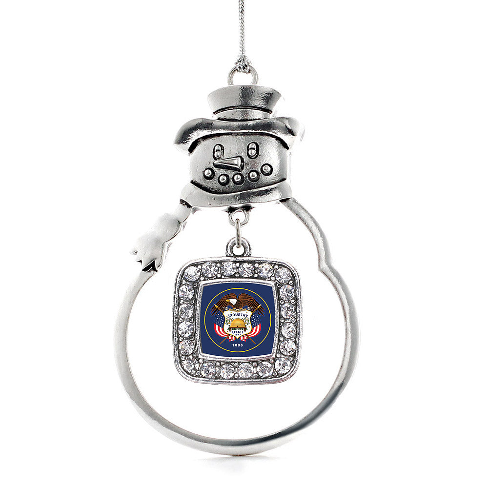 Silver Utah Flag Square Charm Snowman Ornament