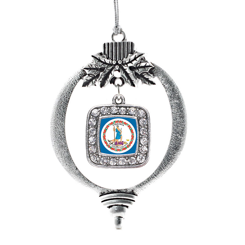 Silver Virginia Flag Square Charm Holiday Ornament
