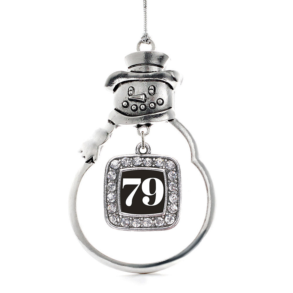 Silver Sport Number 79 Square Charm Snowman Ornament