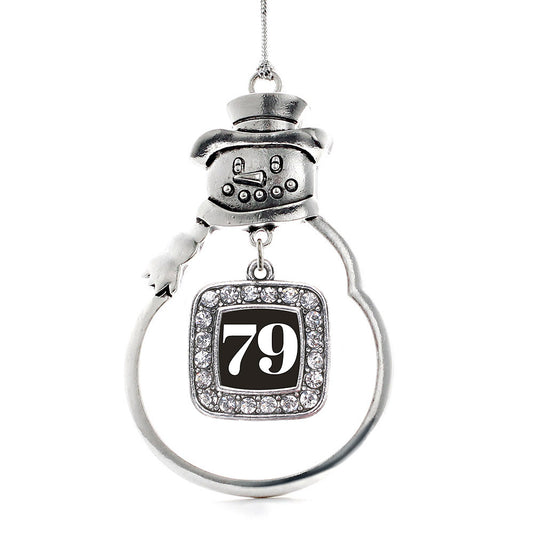 Silver Sport Number 79 Square Charm Snowman Ornament