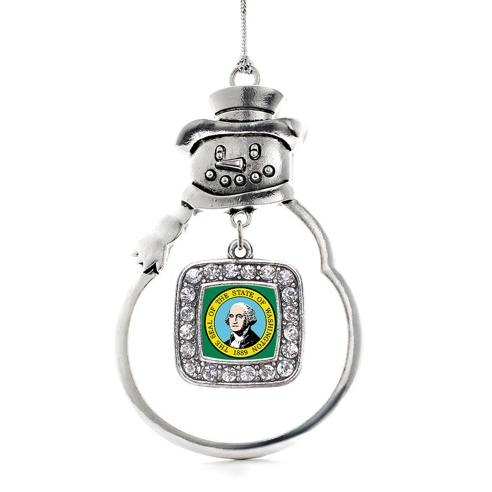 Silver Washington Flag Square Charm Snowman Ornament
