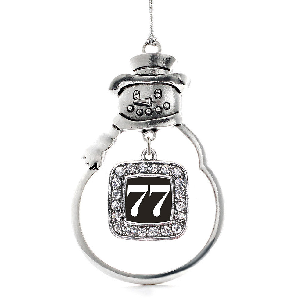 Silver Sport Number 77 Square Charm Snowman Ornament