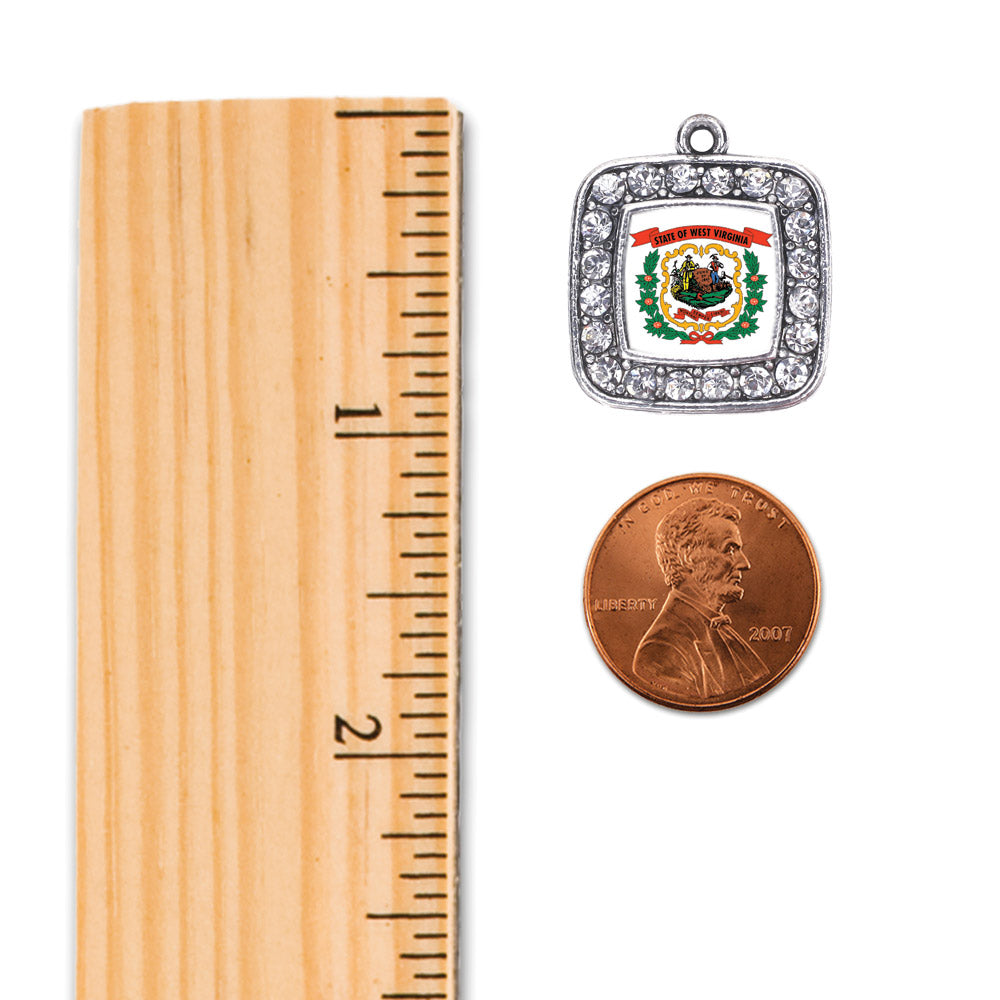 Silver West Virginia Flag Square Charm Holiday Ornament