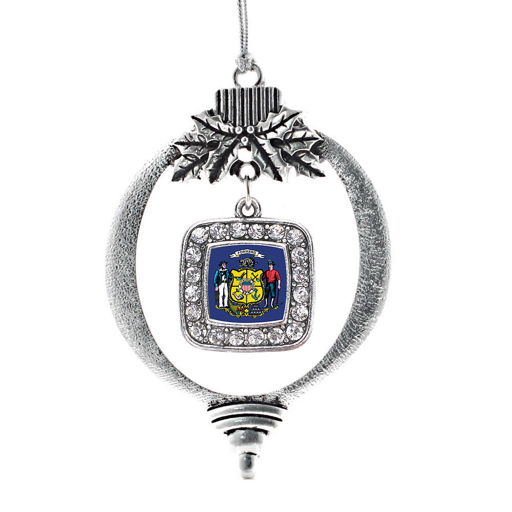 Silver Wisconsin Flag Square Charm Holiday Ornament