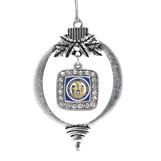 Silver Wyoming Flag Square Charm Holiday Ornament