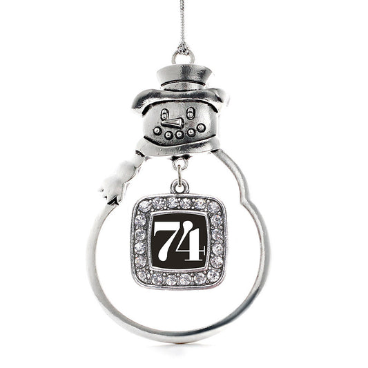 Silver Sport Number 74 Square Charm Snowman Ornament