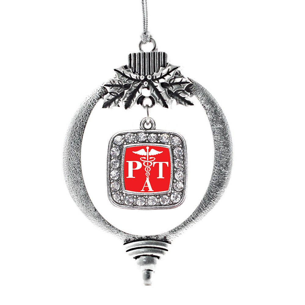 Silver Physical Therapist Assistant Square Charm Holiday Ornament