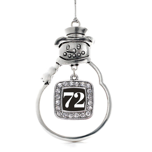Silver Sport Number 72 Square Charm Snowman Ornament