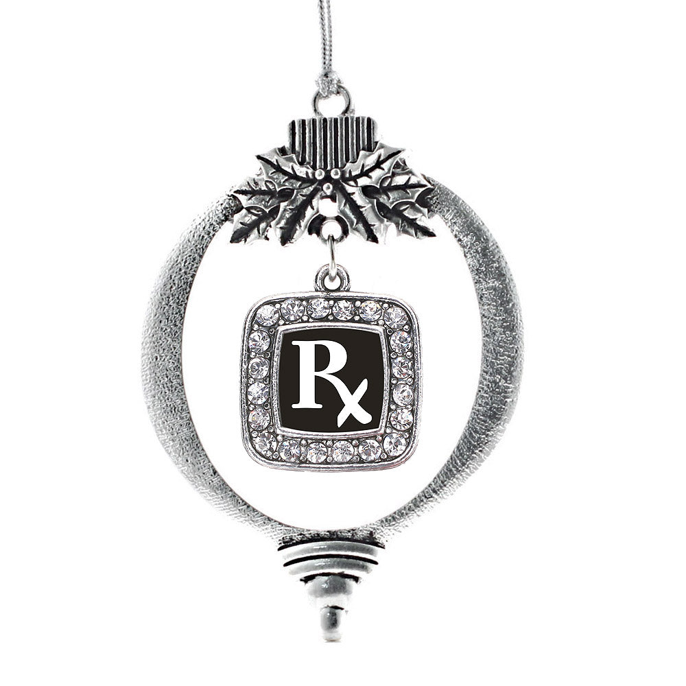 Silver Pharmacy Tech Square Charm Holiday Ornament