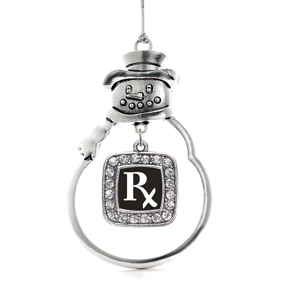Silver Pharmacy Tech Square Charm Snowman Ornament