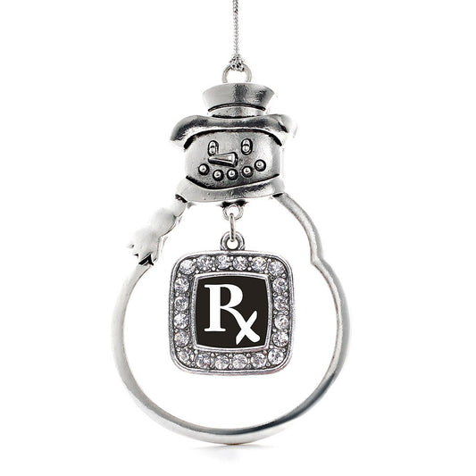 Silver Pharmacy Tech Square Charm Snowman Ornament