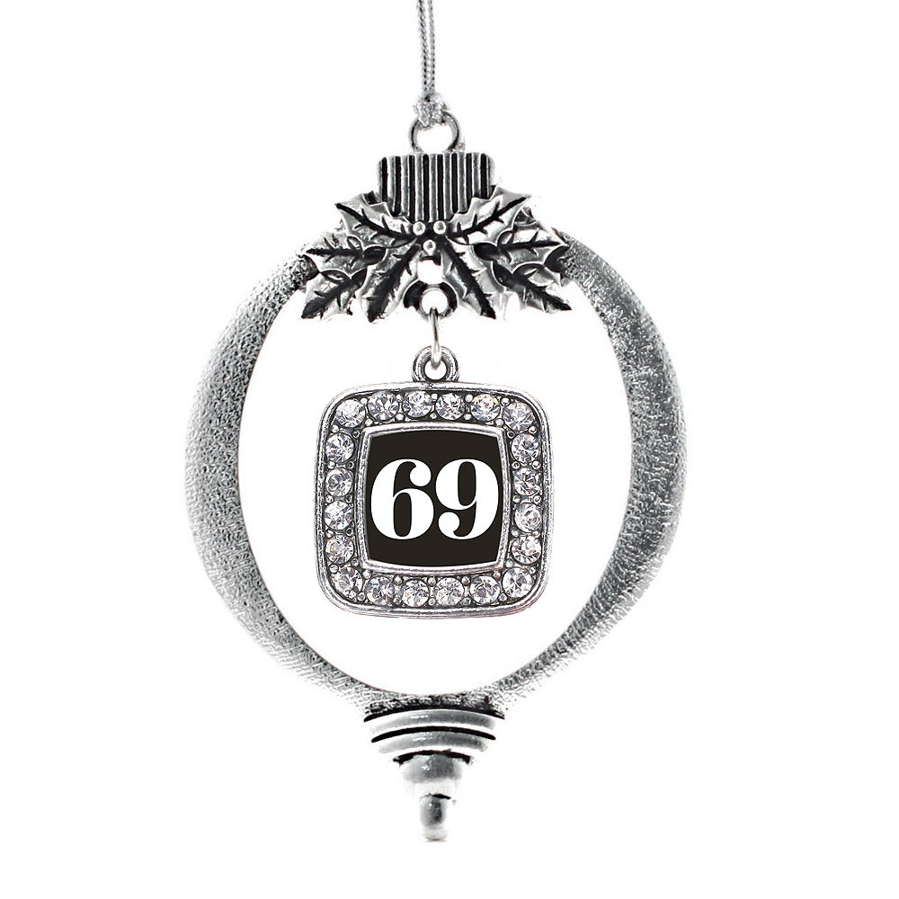 Silver Sport Number 69 Square Charm Holiday Ornament