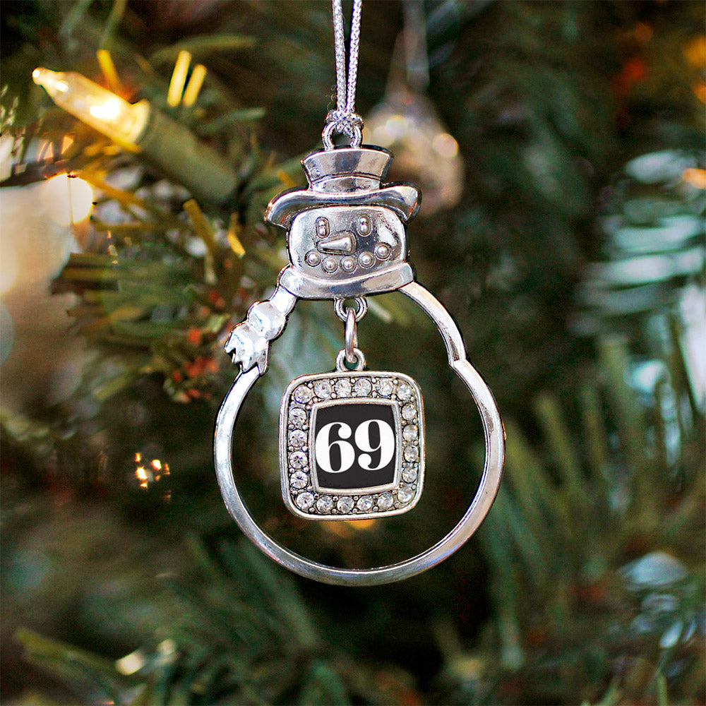 Silver Sport Number 69 Square Charm Snowman Ornament