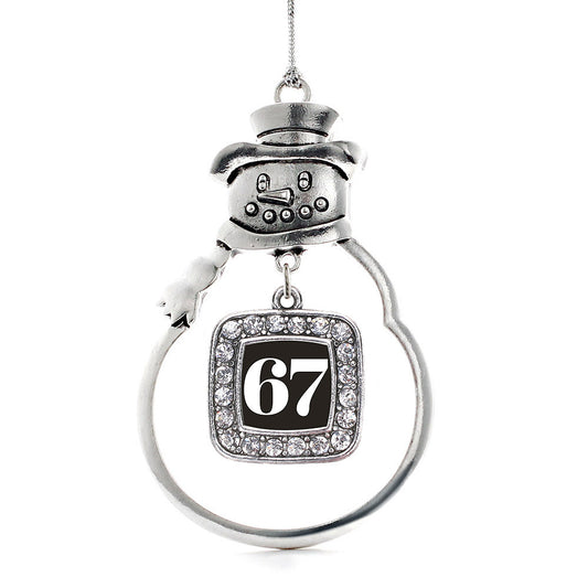 Silver Sport Number 67 Square Charm Snowman Ornament
