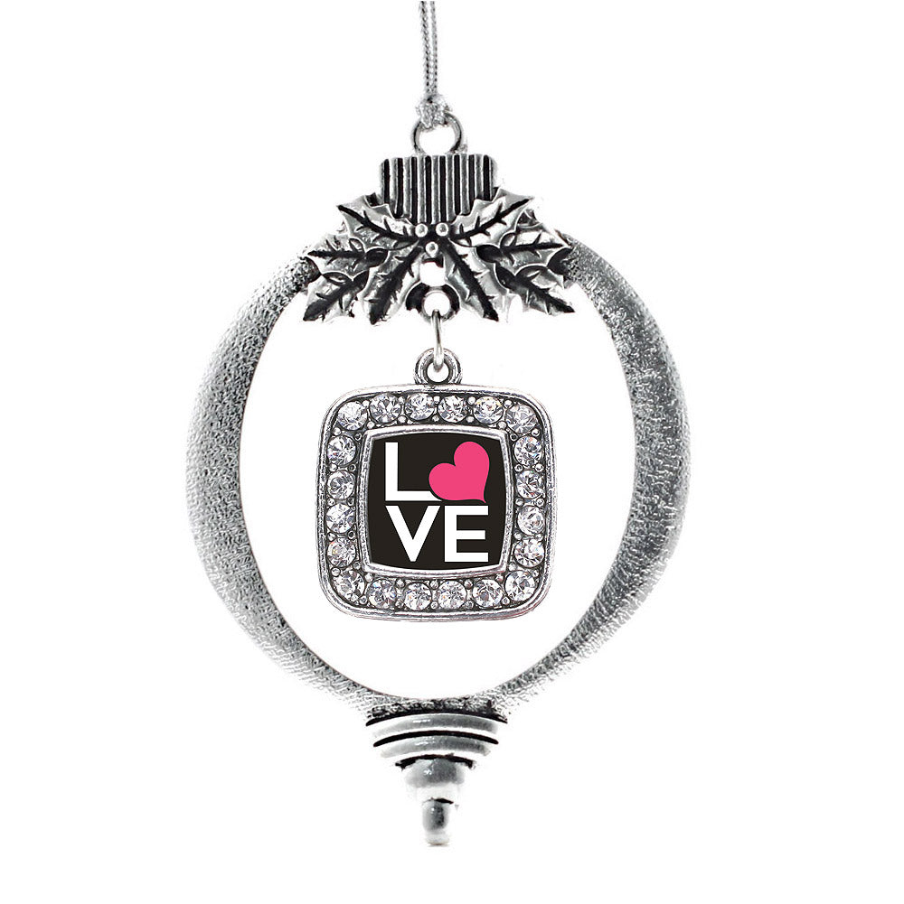 Silver Love Heart Square Charm Holiday Ornament